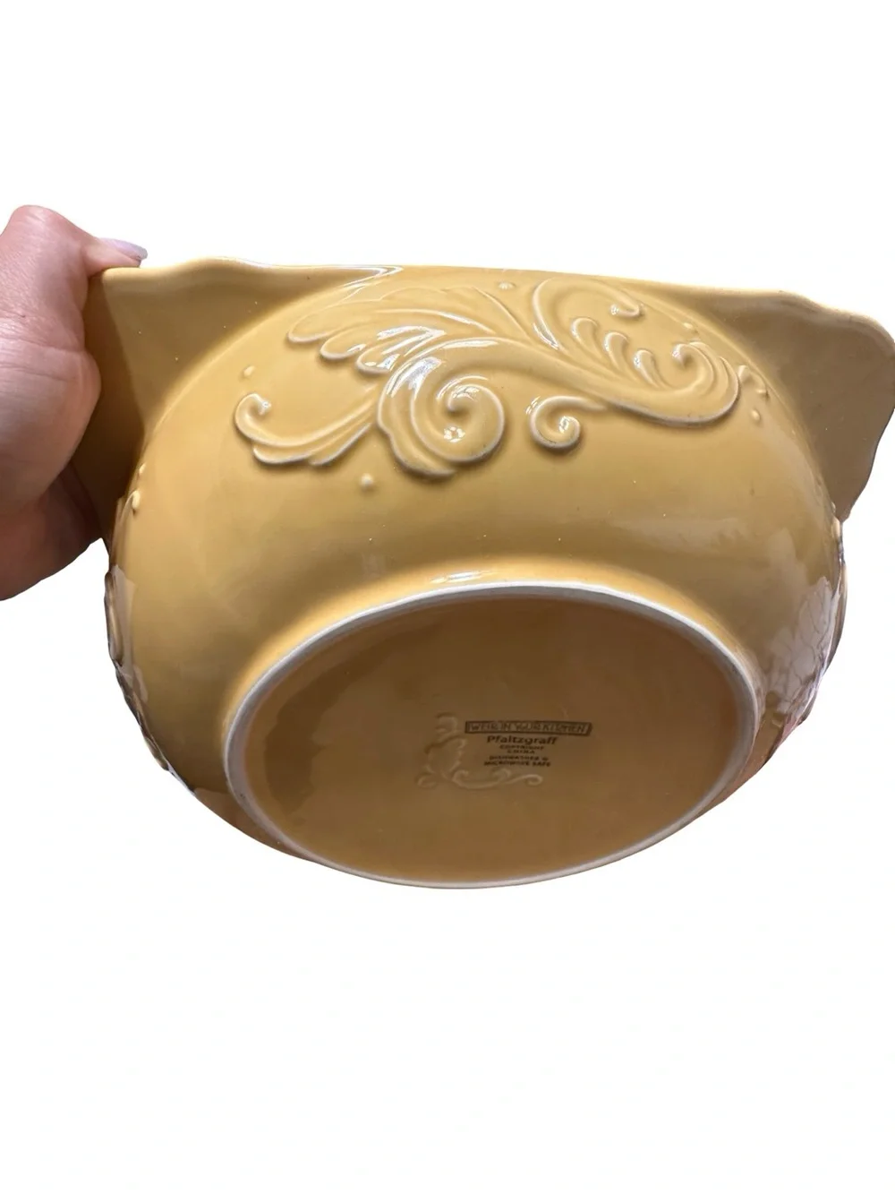Pfaltzgraff Yellow Ceramic Dish with Embossed Scroll